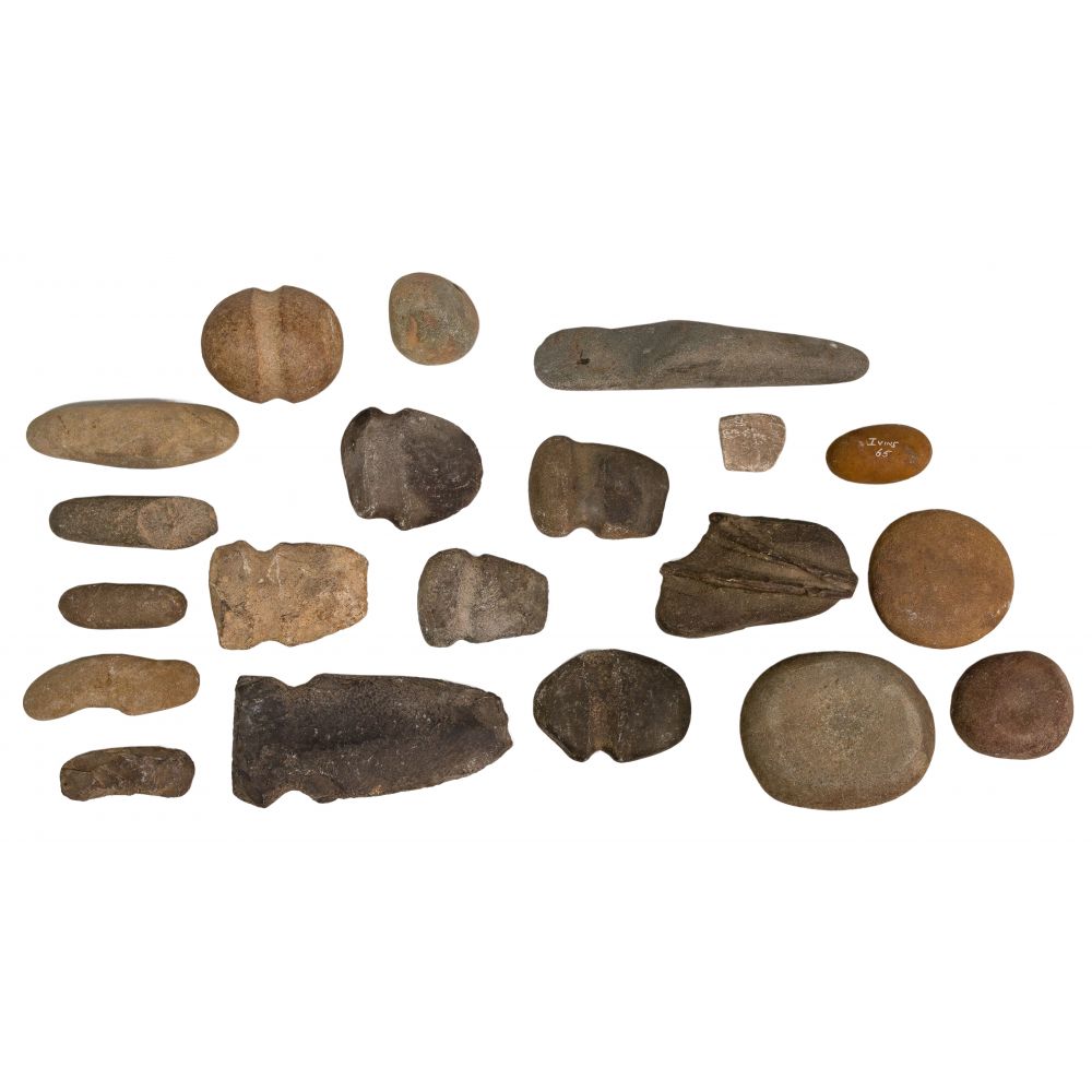 Appraisal: NATIVE AMERICAN INDIAN STONE TOOL ASSORTMENT items including full-grooved axes