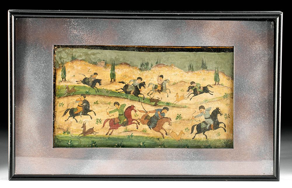 Appraisal: th C Persian Painting - Hunters on Horseback Near East