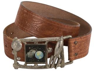 Appraisal: Buck Rogers Leather Belt with Buckle Vintage punch-detailed cowhide space