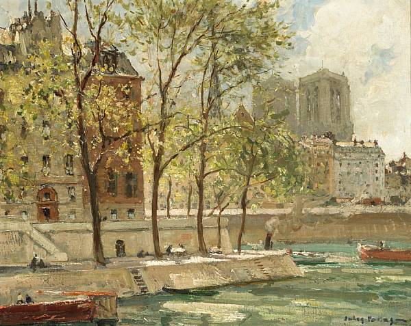 Appraisal: Jules Eug ne Pages American - View along the Seine