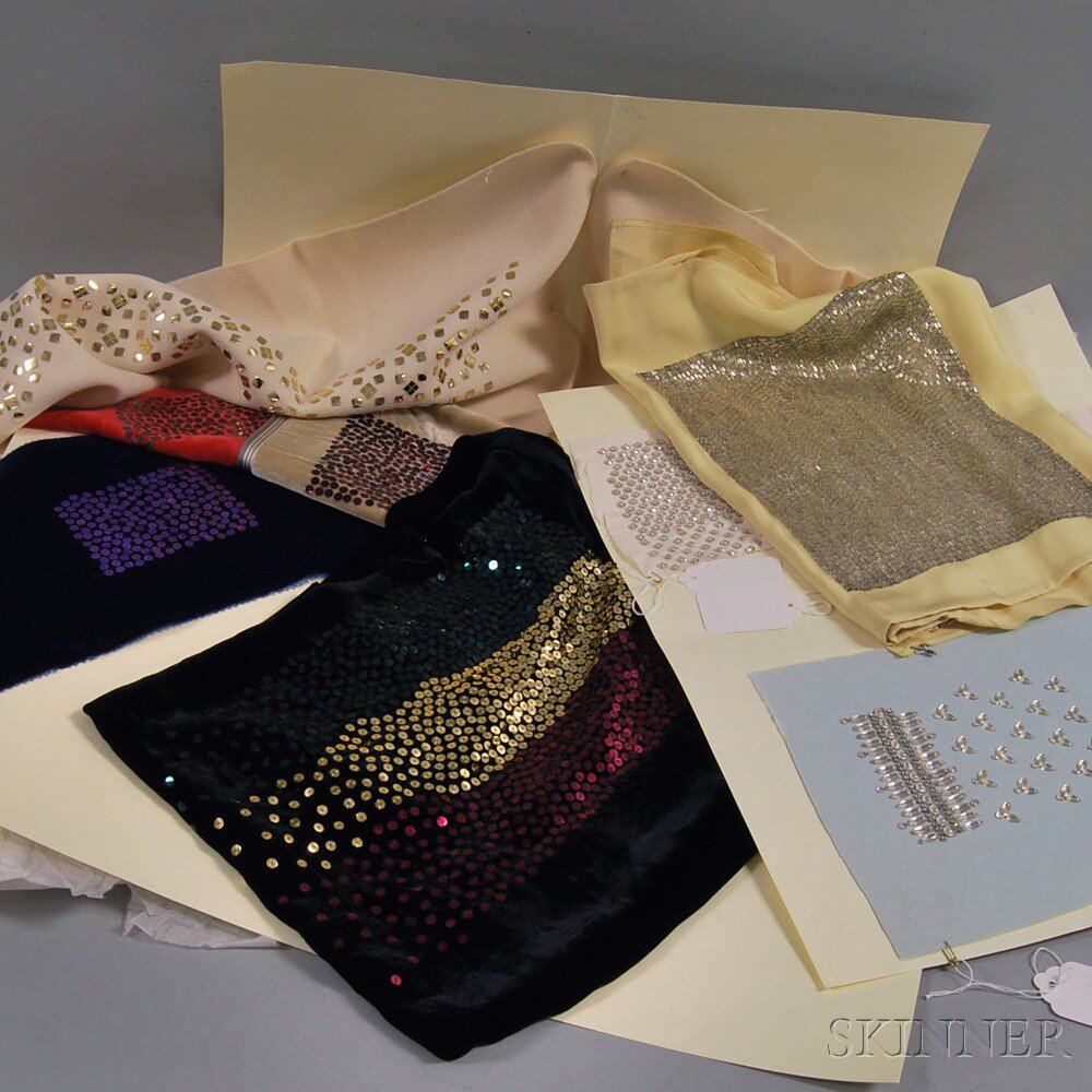 Appraisal: Forty-six Beaded Wool Silk and Jersey Knit Design Swatches Anea