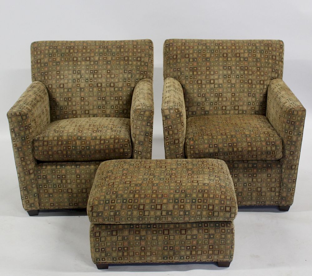 Appraisal: Maurice Villency Pair of Upholstered Chairs with an Ottoman From