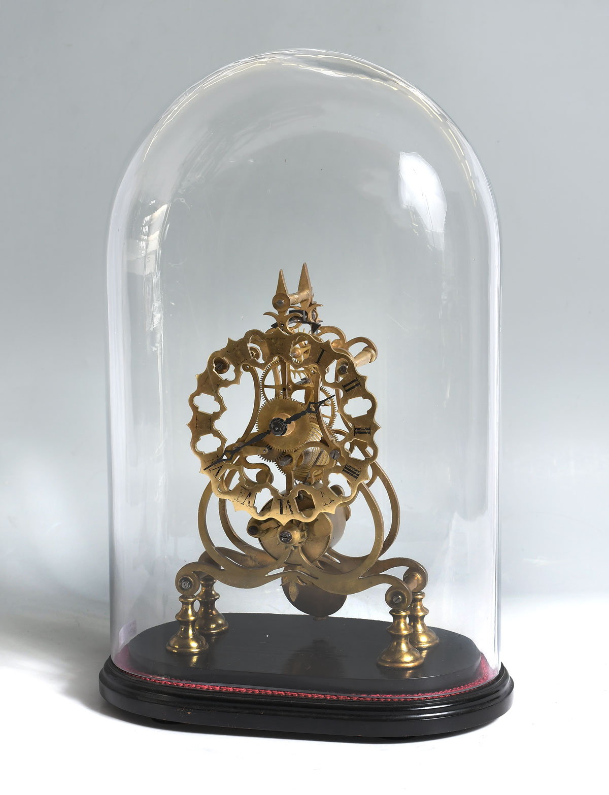 Appraisal: DOME GLASS SKELETON CLOCK Brass English skeleton clock having a