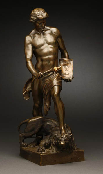 Appraisal: After Emile Picault bronze Justice male figure After Emile Picault