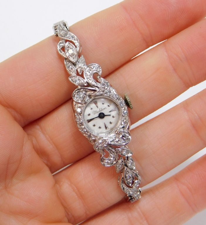 Appraisal: MELDON K WHITE GOLD DIAMOND COCKTAIL WATCH Switzerland th CenturyDainty