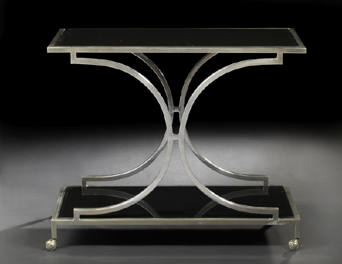 Appraisal: Art Moderne Silvered Metal and Glass Side Table mid- th