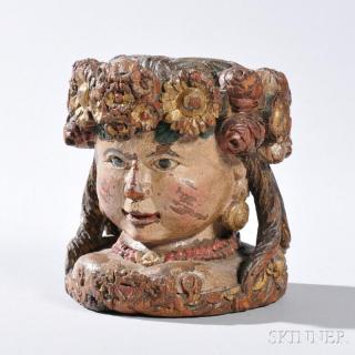 Appraisal: Carved Polychrome Painted Head of a Lady th century with