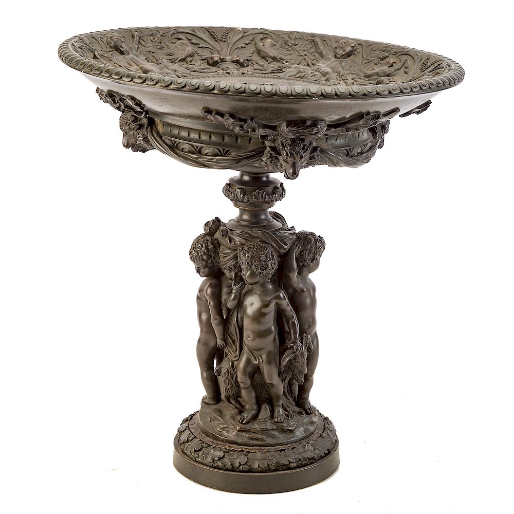 Appraisal: Large Grand Tour Bronze Figural Centerpiece th century elaborate compote-form