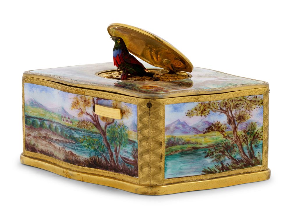 Appraisal: A German Enameled Singing Bird Automaton Box A German Enameled