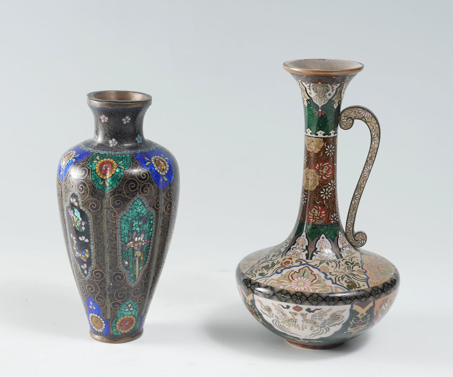 Appraisal: PC JAPANESE MEIJI PERIOD CLOISONNE EWER AND VASE Comprising -