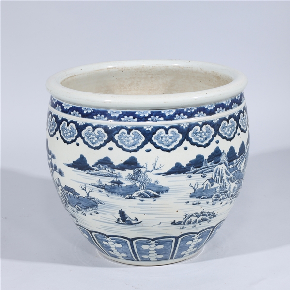 Appraisal: Chinese blue and white porcelain jardiniere with river scenes some