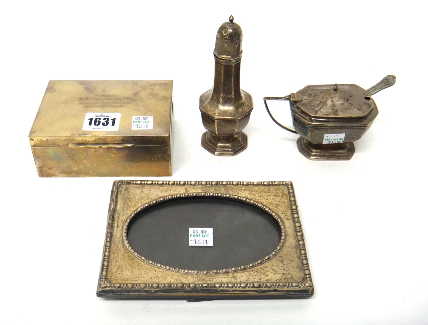 Appraisal: Silver and silver mounted wares comprising a rectangular table cigarette