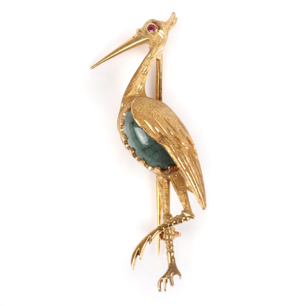 Appraisal: STAMPED MADE IN ITALY K YELLOW GOLD FIGURAL HERON STORK