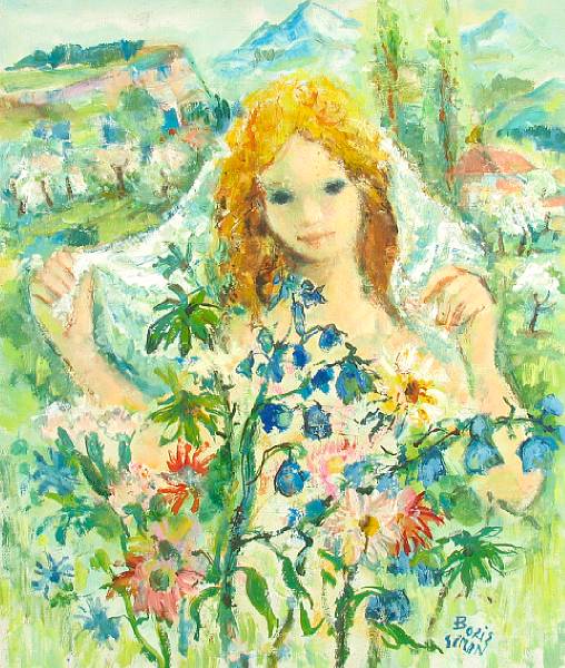 Appraisal: Boris Simon th century A Girl in a Flower Garden