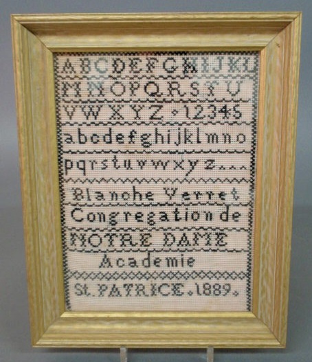 Appraisal: Framed sampler wrought by Blanche Verret