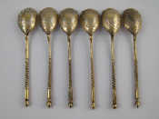 Appraisal: A set of six Russian silver gilt teaspoons of traditional