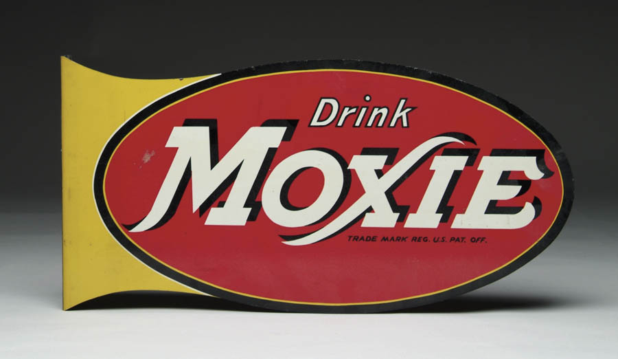 Appraisal: MOXIE TIN SIGN Two-sided painted steel flange sign which reads