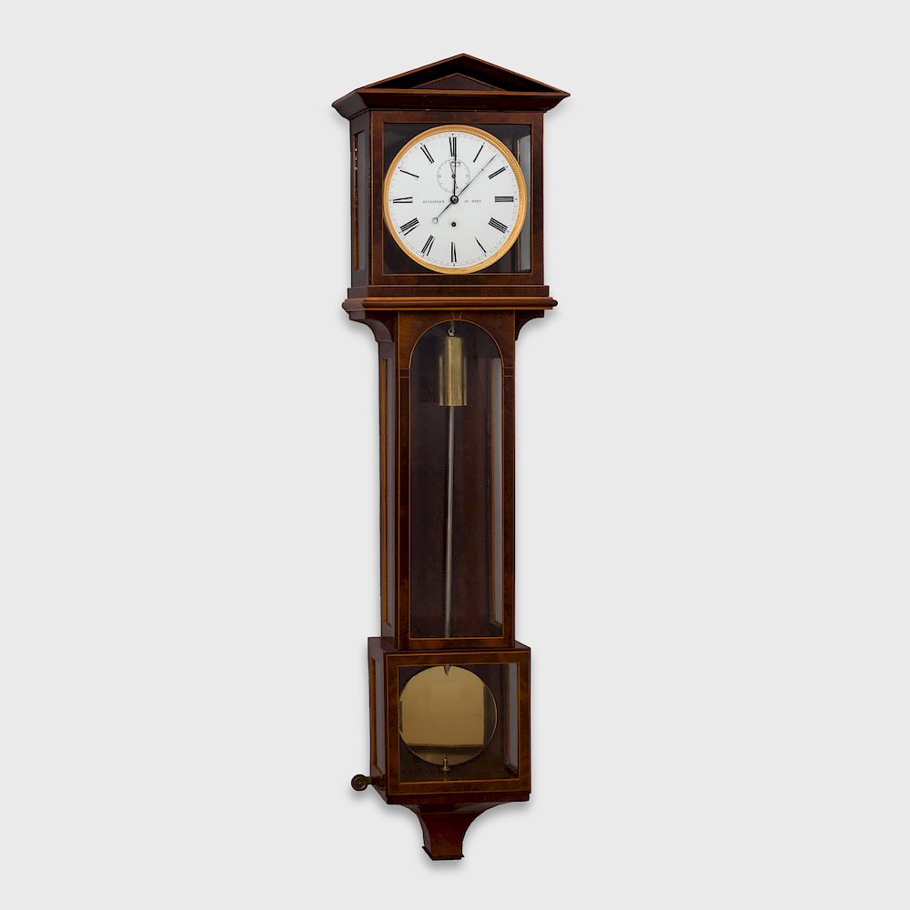 Appraisal: Austrian Fruitwood Inlaid Mahogany Regulator Clock The dial marked 'Hitzinger