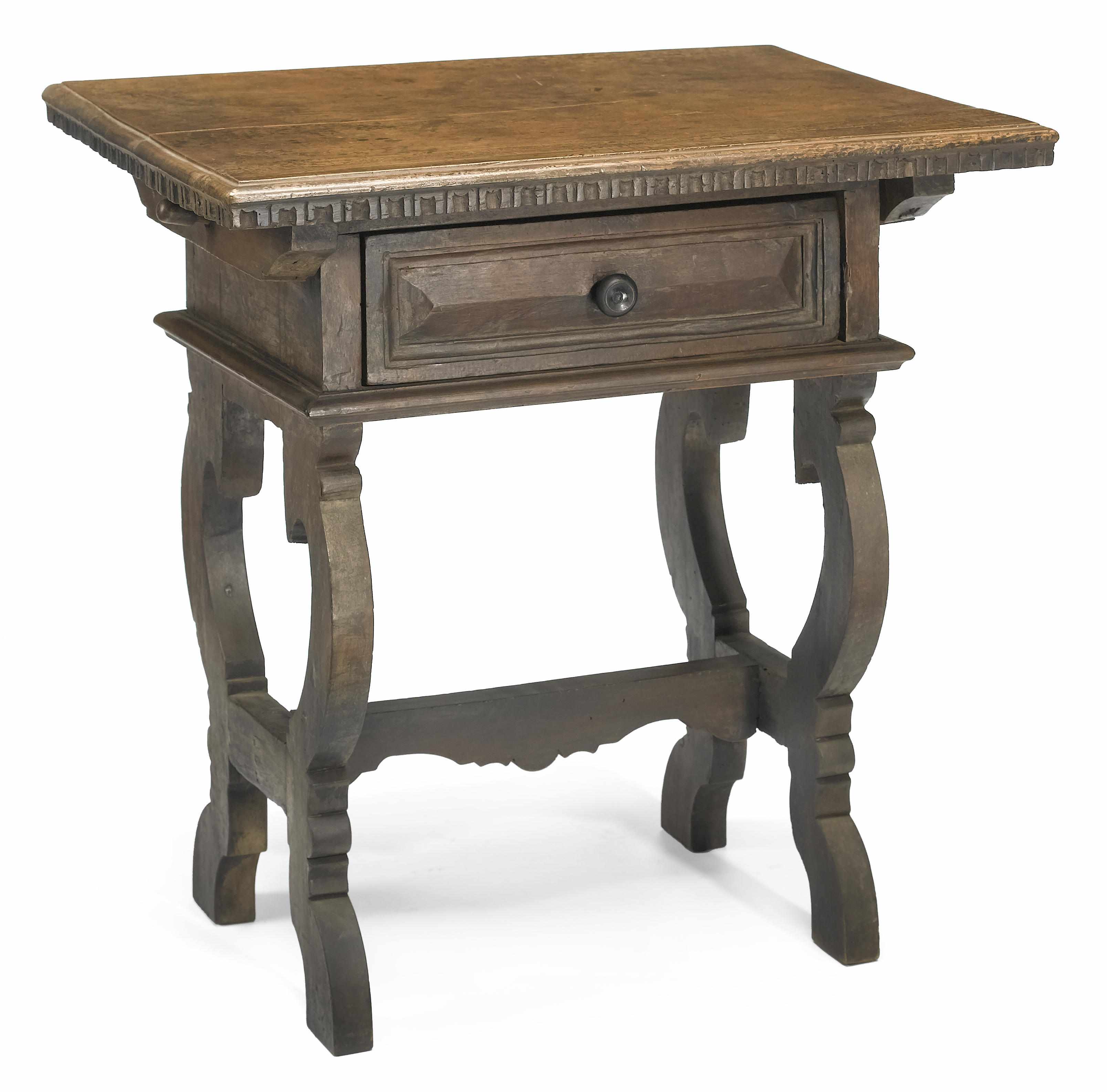 Appraisal: An Italian Baroque style walnut side table incorporating antique and