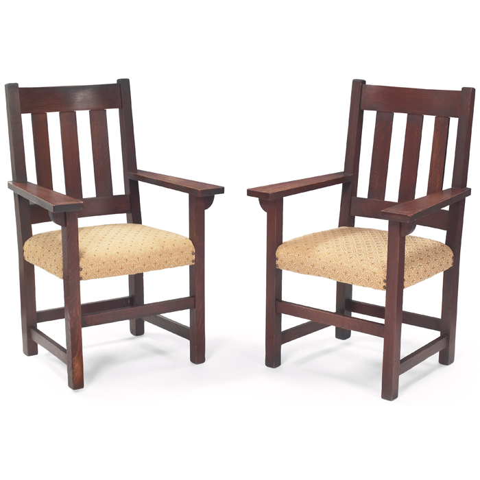 Appraisal: Early Limbert armchairs pair three vertical slats at back over