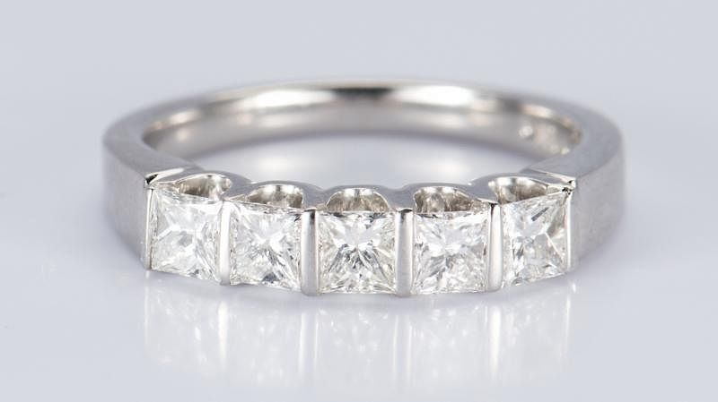 Appraisal: Platinum Princess cut Diamond Band Platinum princess cut diamond band