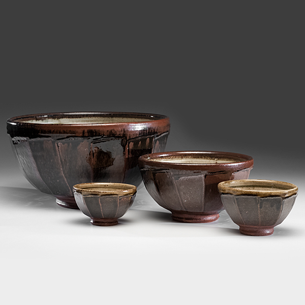 Appraisal: Four Faceted Bowls Stoneware Smallest ht dia in Largest ht