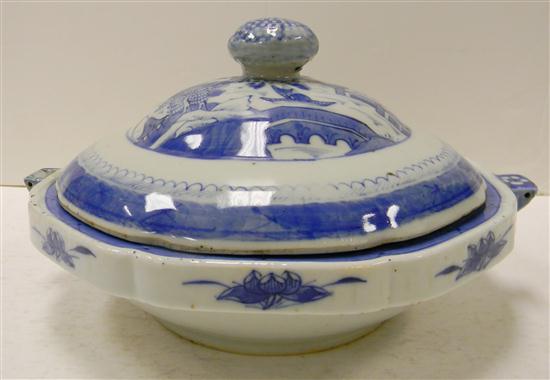 Appraisal: Chinese Export blue and white Canton porcelain hot water dish