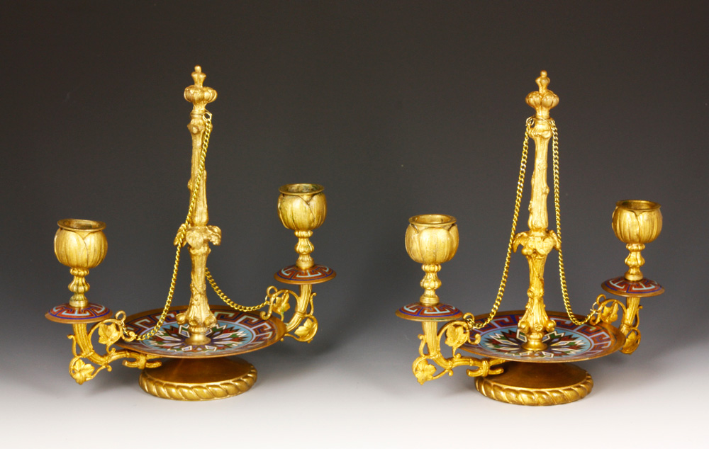 Appraisal: - Pr th C French Champlev Candelabras th century pair