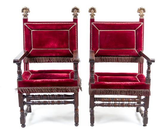 Appraisal: Sale Lot A Pair of Spanish Baroque Walnut Armchairs th