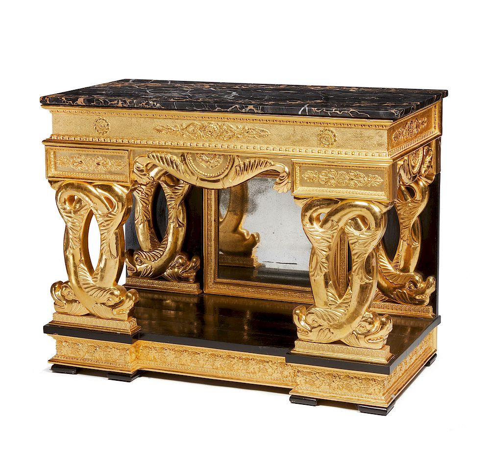 Appraisal: Regency Gilt Table Regency gilt marble topped table highlighted by