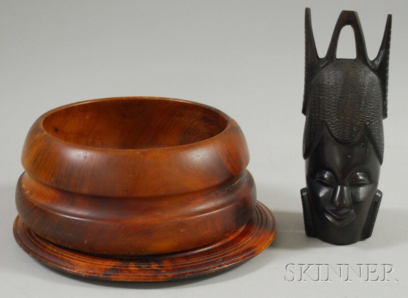 Appraisal: Three Carved Wooden Items a small carved African mask lg