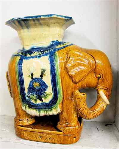 Appraisal: GLAZED POTTERY ELEPHANT PEDESTAL STOOL Chinese th century ''H