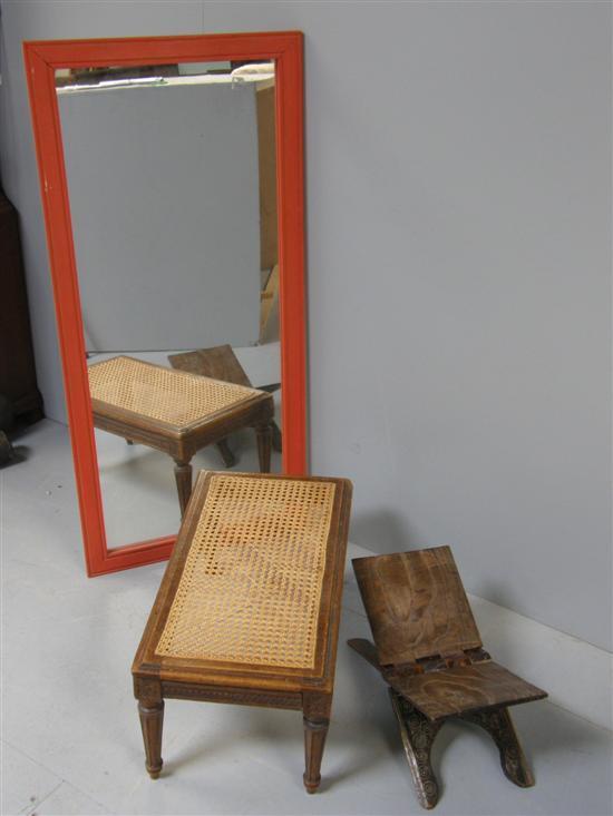 Appraisal: Cane seated stool carved bookstand stool and a wall mirror