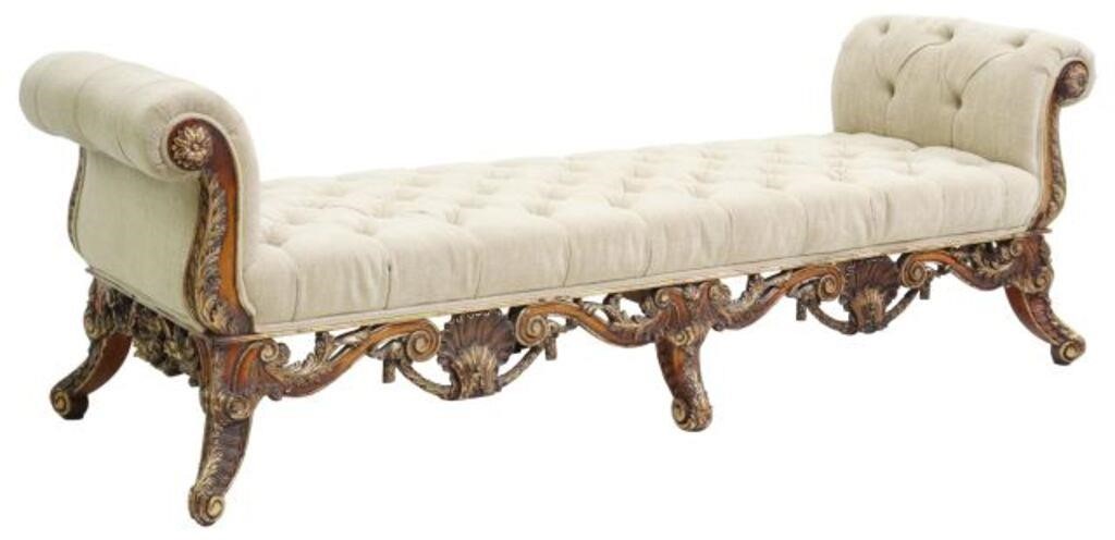 Appraisal: Rococo style designer daybed end of bed bench button-tufted upholstery