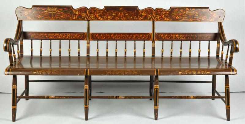 Appraisal: Hand-Painted Settle Bench Description Circa With birds and floral motif