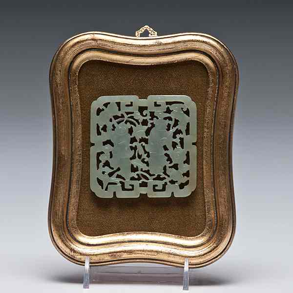 Appraisal: Chinese Jade Openwork Plaque Chinese A pale celadon jade openwork