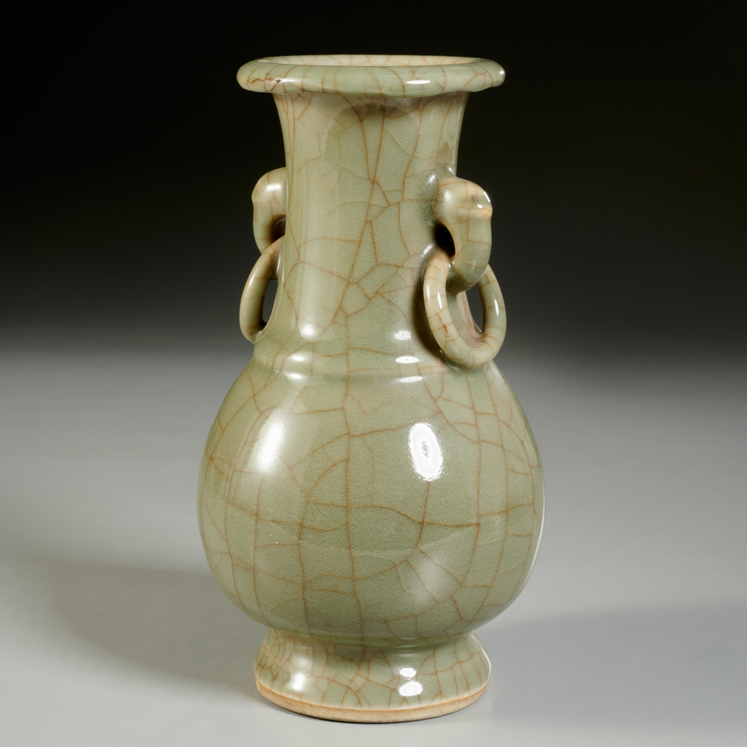 Appraisal: CHINESE CELADON CRACKLE GLAZE BALUSTER VASE Likely Qing Dynasty or