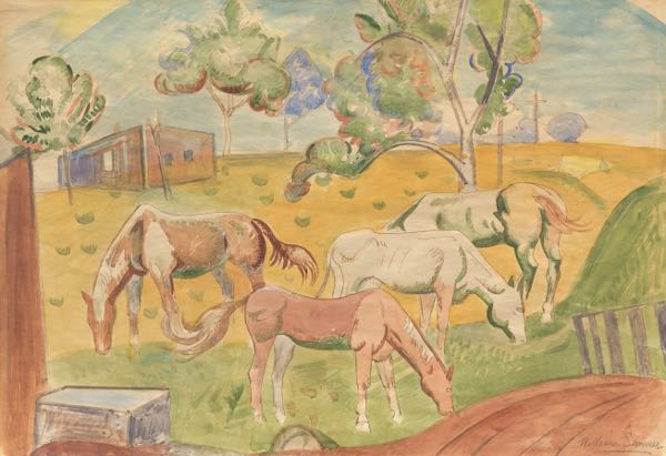 Appraisal: WILLIAM SOMMER AMERICAN - x Horses in Pasture Watercolor on