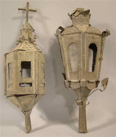 Appraisal: TWO VENETIAN PUNCH WORK SOFT METAL LANTERNS th th century