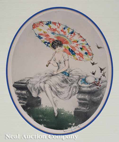 Appraisal: Louis Icart French - Woman with Parasol - Premieres Cerises