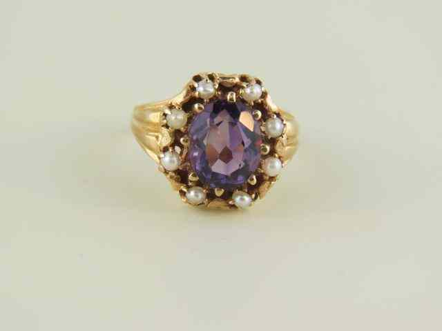 Appraisal: Amethyst Pearl Ring rich oval gem surrounded by pearls in