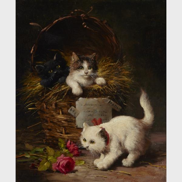 Appraisal: Leon Charles Huber - KITTENS AT PLAY French Oil on