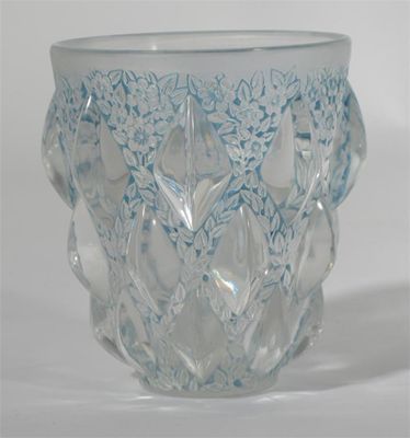 Appraisal: Rampillon' No a Lalique clear frosted and blue stained vase