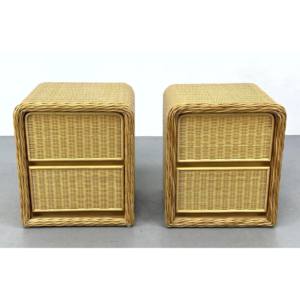 Appraisal: Pair of s Wicker Nightstands with Curved ends Bielecky Brothers