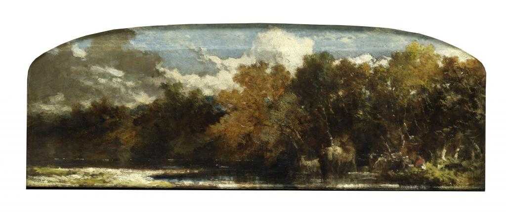 Appraisal: WILLIAM DENHOLM KENNEDY - RIVER SCENE panel arched top x