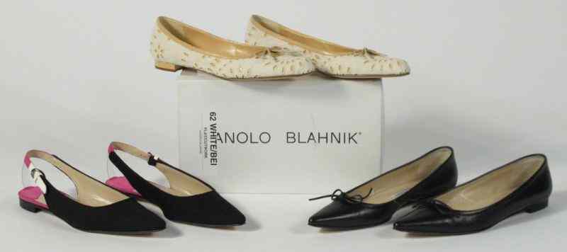 Appraisal: Three Pairs of Flats Manolo Blahnikincluding a pair of nude