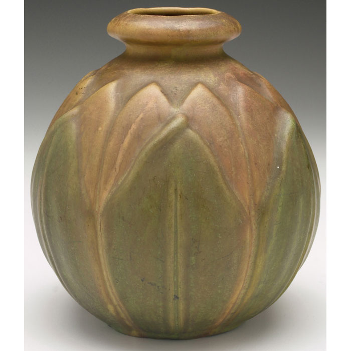 Appraisal: Roseville Velmoss vase bulbous shape with overlapping vertical leaves in