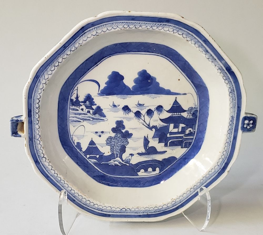 Appraisal: th Century Chinese Canton Blue and White Hot Water Dish