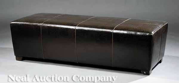 Appraisal: A Contemporary European Leather Bench rectangular top with stitched panels