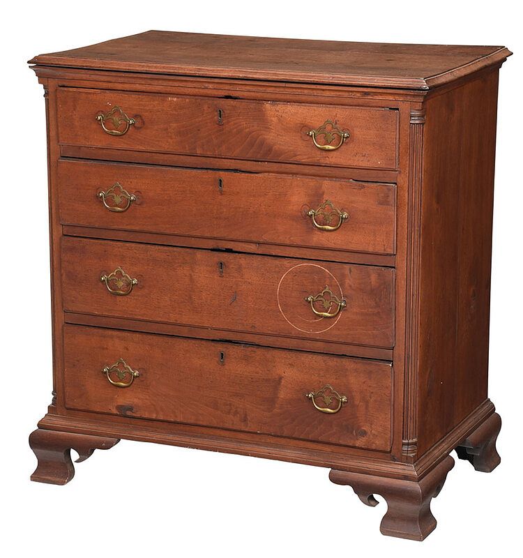 Appraisal: American Chippendale Walnut Four Drawer Chest Pennsylvania or possibly Virginia